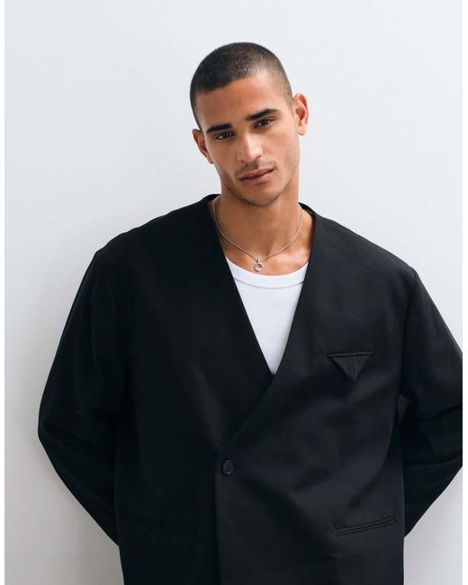 ASOS Blue Boxy Collarless Suit Jacket for men