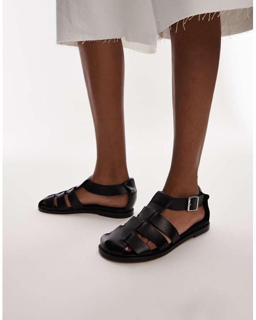 TOPSHOP Brown Babs Premium Leather Fisherman Sandals