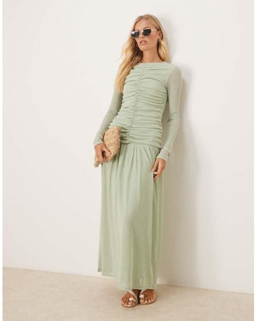 strapless open back dress Green Ribbed Long Sleeve Mini Dress
