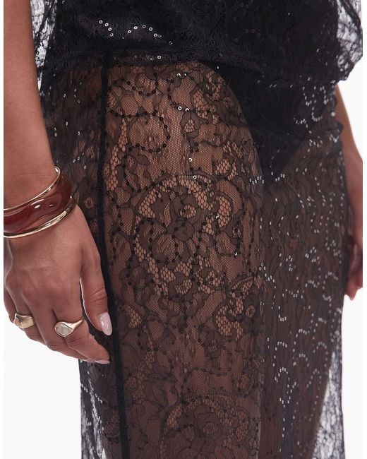 ASOS Co-ord Sequin Mesh Sheer Midi Skirt in Black | Lyst
