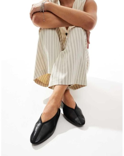 & Other Stories Natural Leather Pointed Ballet Flats With Front Seam Detail