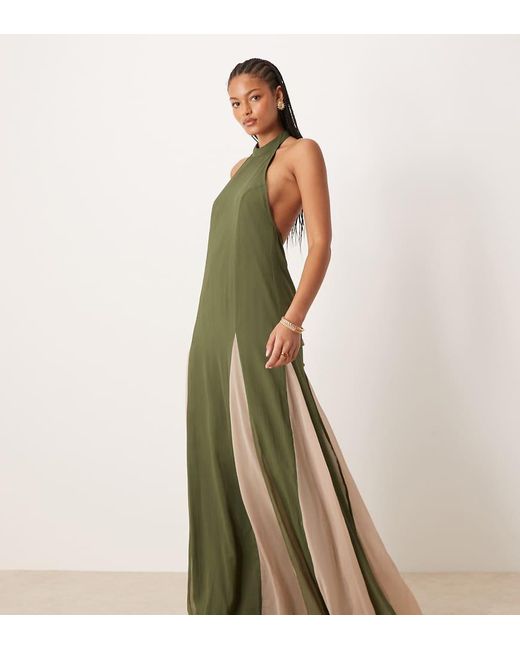 ASOS Green Asos Design Tall High Neck Chiffon Maxi Dress With Contrast Godet Skirt