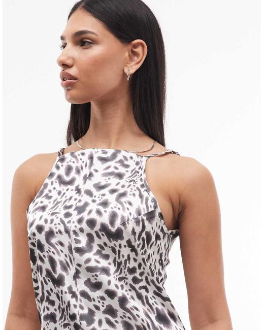 Barbour White Brianna Leopard Print High Neck Low Back Satin Dress