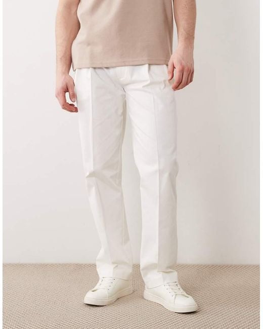 ASOS White Tailored Cotton Rich Straight Leg Chino Trousers for men