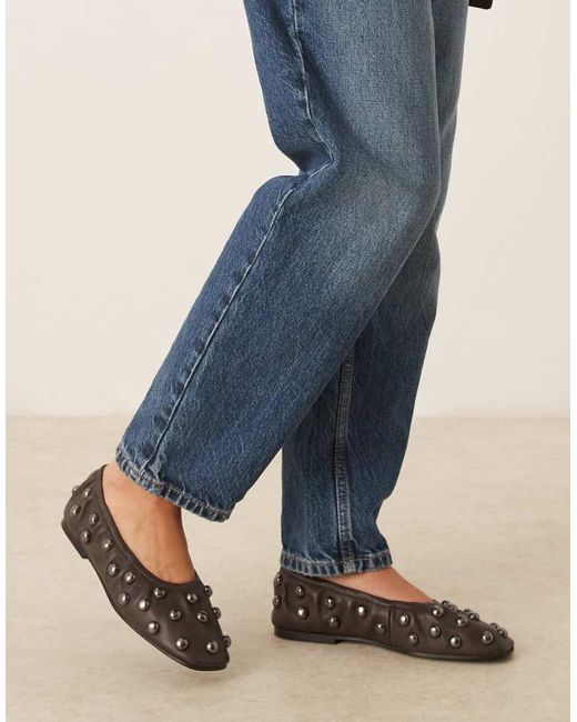 ASOS Blue Lyle Premium Studded Scrunch Ballets