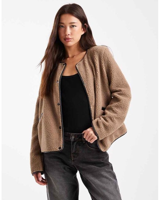 Vero Moda Brown Lightweight Contrast Teddy Jacket