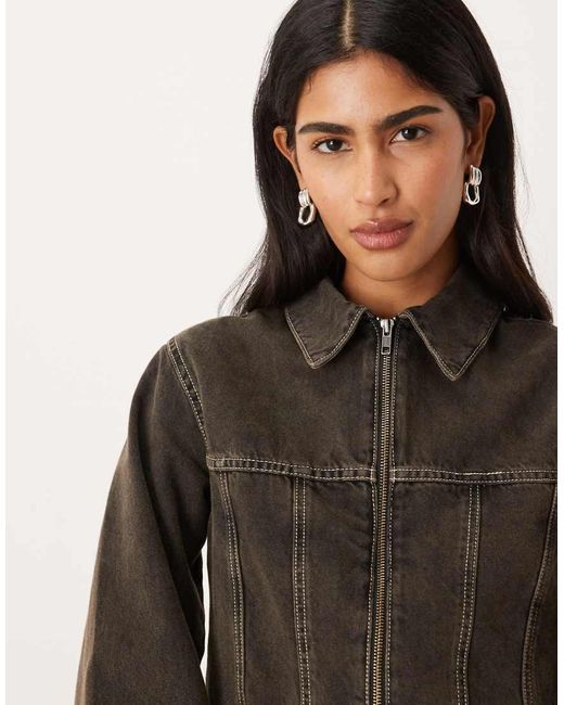 ASOS Brown Denim Corset Shirt Jacket