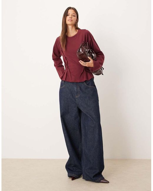 ASOS Red Long Sleeve Seam Detail Corset Tee