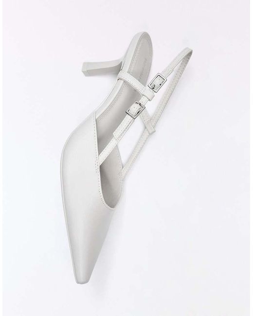 Bershka White Buckled Heel Shoes