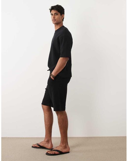 SELECTED Black Co-Ord Waffle Shorts for men
