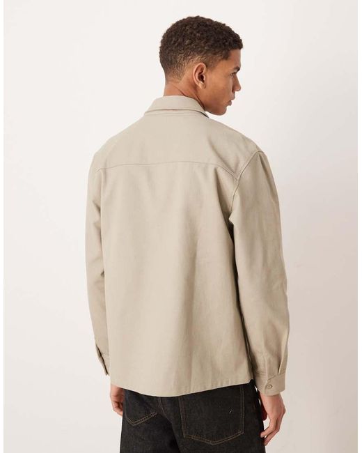 ASOS Natural Cotton Zip Through Overshirt With Chest Badge for men
