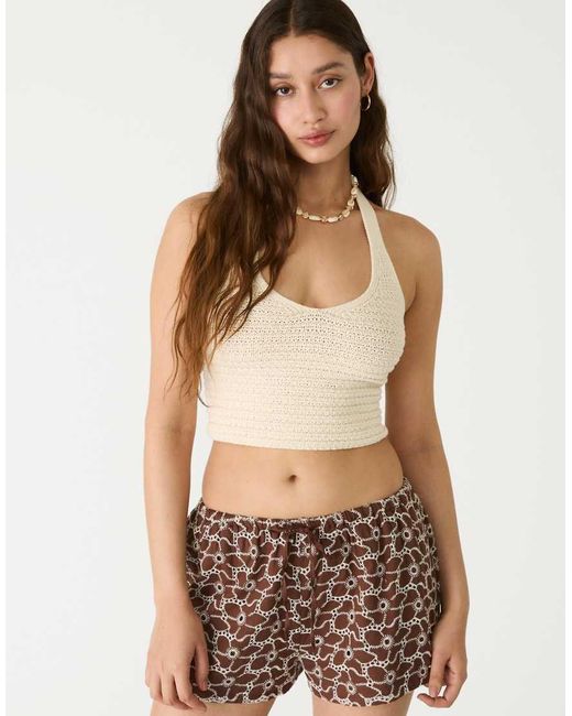 Stradivarius Natural Shorts With Contrast Embroidery