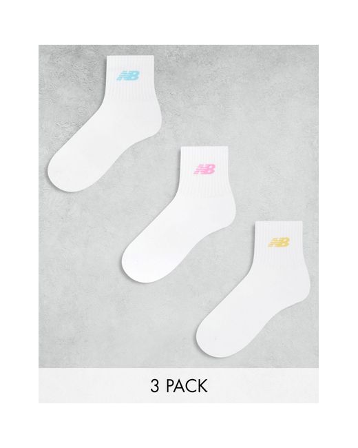 New Balance White Pastel 3 Pack Ankle Socks for men