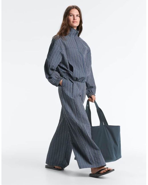 Oysho Blue Stripe Print Bomber Jacket