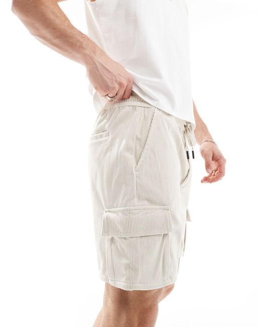 Pantaloncini cargo crema a coste di Only & Sons in White da Uomo