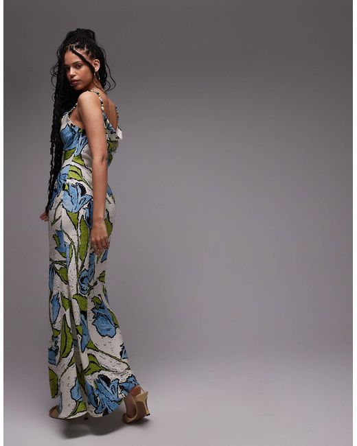 TOPSHOP Gray – midikleid mit zierperlen-trägern und blumenprint
