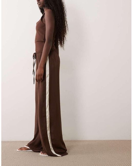 Wednesday's Girl Brown Side Stripe Satin Wide Leg Trouser