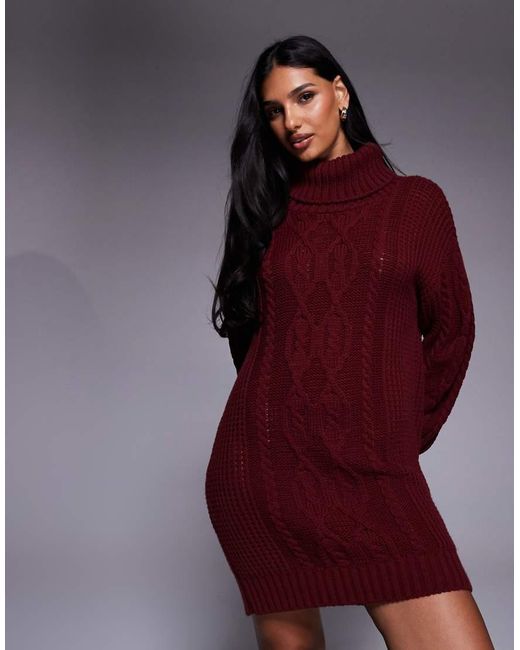 Kaiia Red Exclusive Ribbed Knit Rollneck Slouchy Jumper Dress