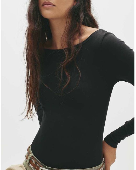 Pull&Bear Black Long Sleeve Bodysuit
