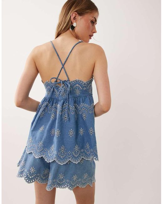 ASOS Blue Denim Embroidered Cami Top