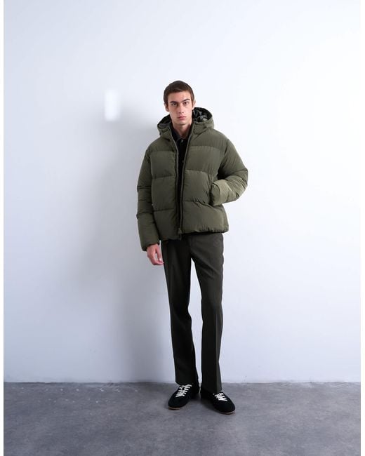 Topman Green Textured Puffer Jacket for men