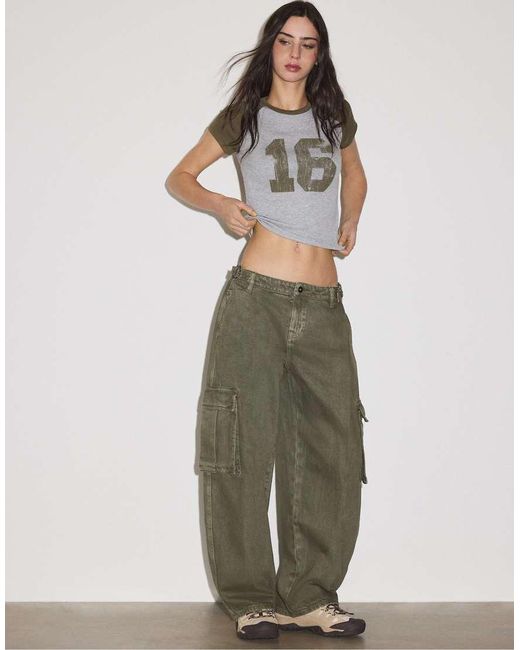 Stradivarius Green Printed Short Sleeve T-shirt