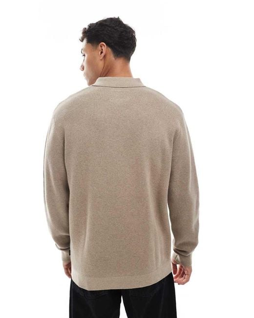 Jack & Jones Gray Premium Long Sleeve Knitted Polo With Quarter Zip for men