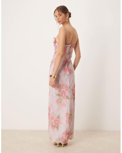 ASOS Pink – strukturiertes minikleid mit lebendigem, abstraktem muster, nahtdetail an der brust und flügelärmeln