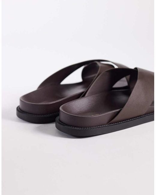 SEQWL Brown Kidman Cross Over Flat Sandals for men