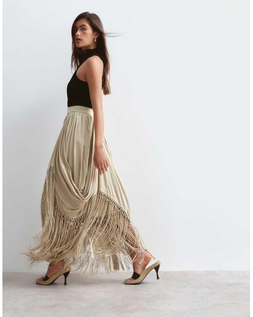 ARRANGE Multicolor Draped Fringe Hem Maxi Skirt