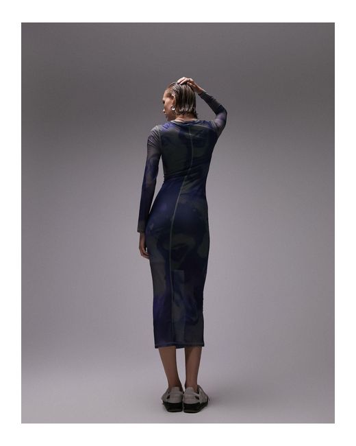 Topshop Unique Gray Mesh Midi Dress With Overlocked Seams