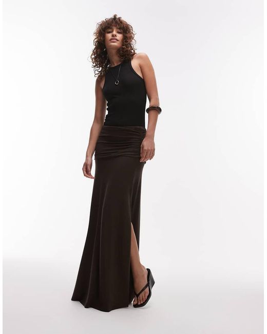 TOPSHOP White Ruched Waist Maxi Skirt