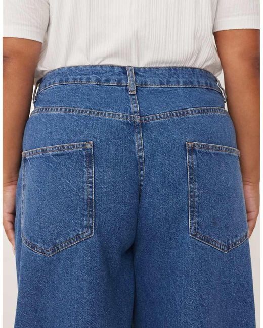 ASOS Blue Asos Design Curve High Waisted Barrel Leg Jeans