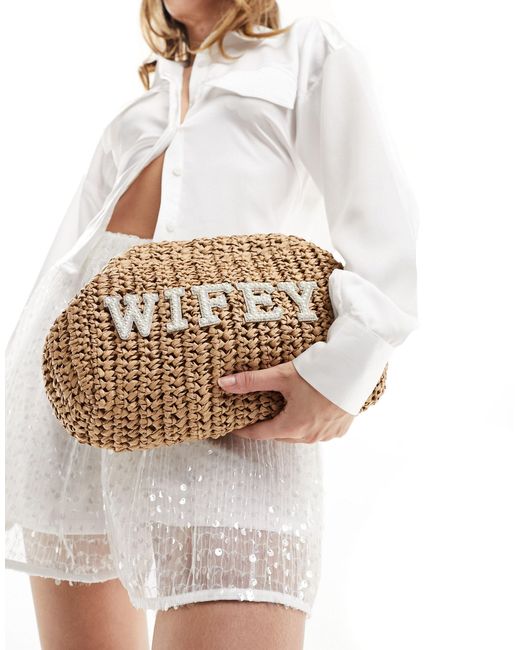 South Beach White Bridal Clutch Bag With Wifey Pearl Embellishment