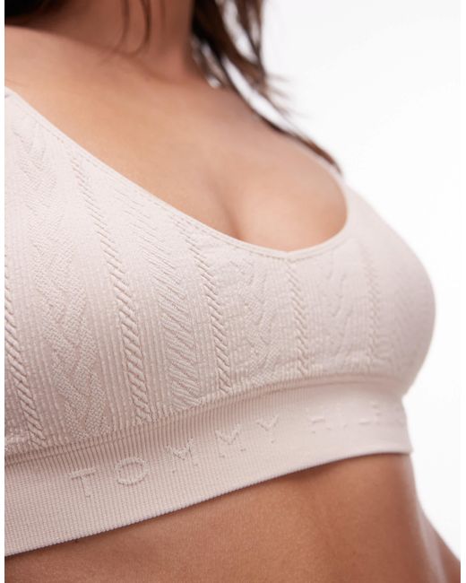 Tommy Hilfiger Brown Lightly Lined Triangle Bralette With Logo Taping