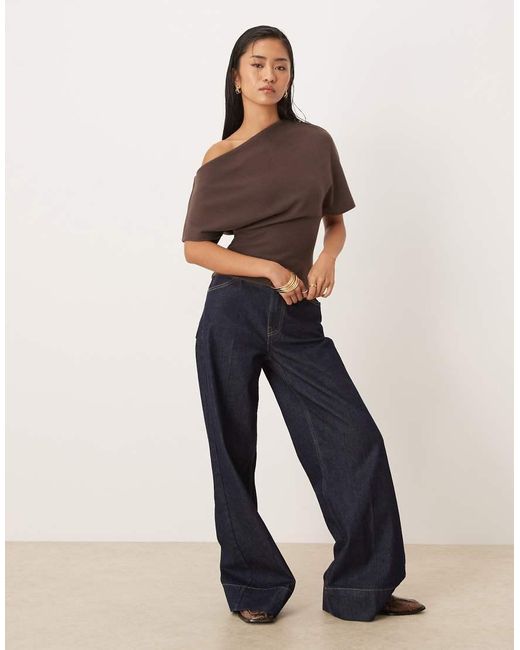 Gina Tricot Brown Soft Asymmetric Top