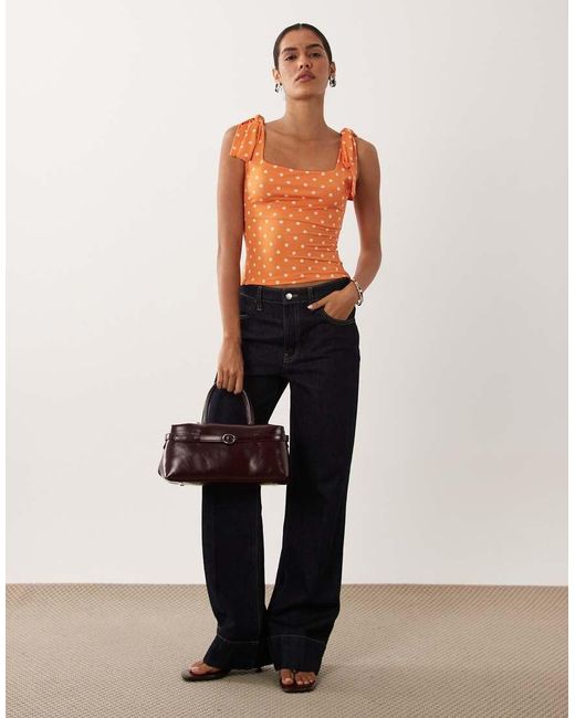 Miss Selfridge Orange Tie Shoulder Top