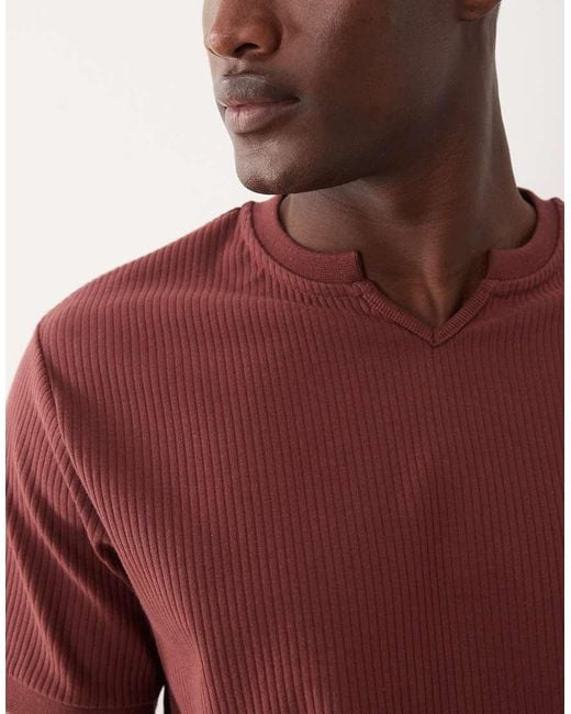 ASOS Red Heavyweight Regular Fit T-shirt With Notch Neck for men