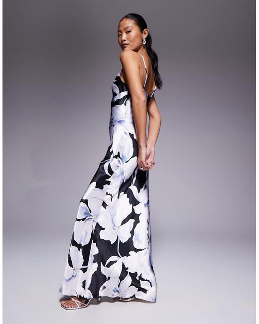 Forever New Blue Satin Scoop Neck Cami Slip Maxi Dress
