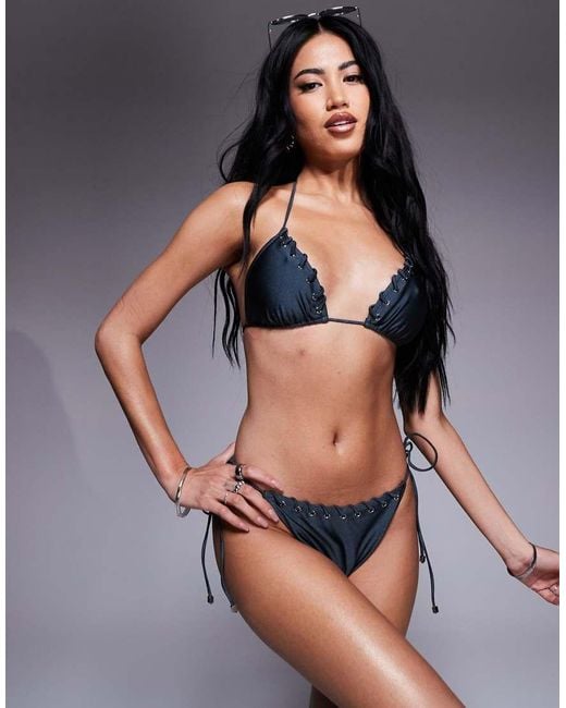 South Beach Blue Whipstitch Triangle Bikini Top