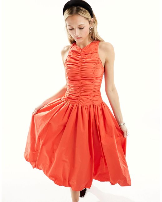 Vestido midi naranja rojizo utilitario con volantes y falda abullonada elodie Amy Lynn de color Red