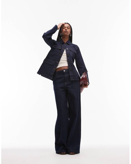 ARKET Blue Denim Shacket With Contrast Thread Front Patch Pockets