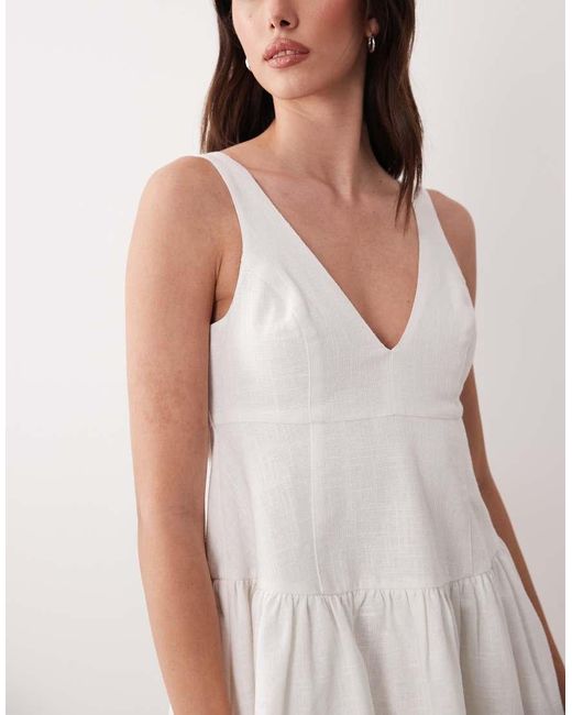 ASOS White V Neck Fit And Flare Mini Sundress