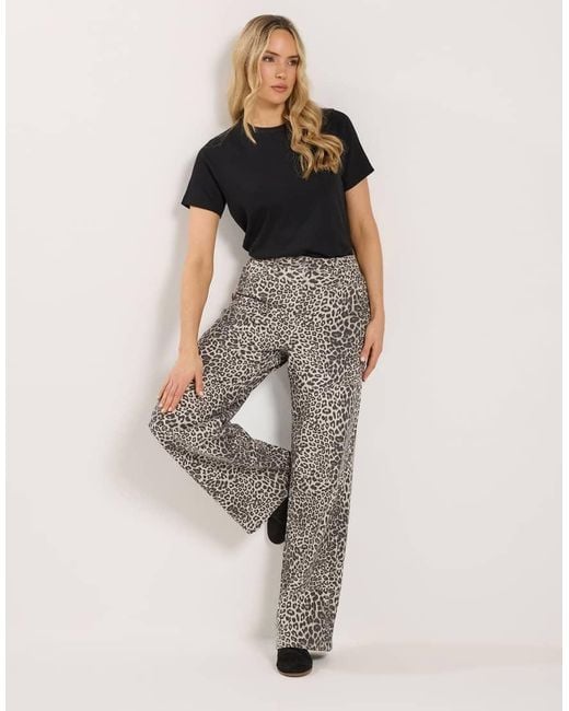 Long Tall Sally Natural Leopard Print Wide Leg Jeans