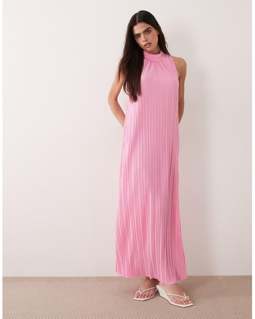 Vila Pink High Neck Plisse Maxi Dress