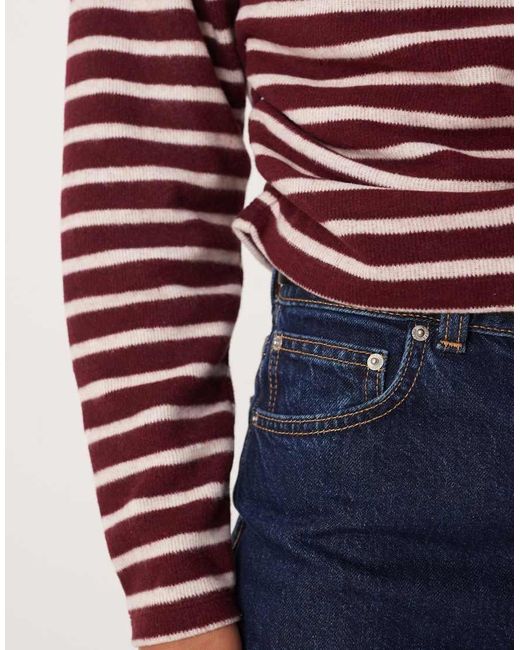 ASOS Red Off Shoulder Cinched Brushed Stripe Top