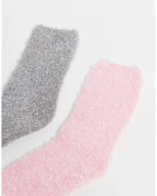 Brave Soul Set Van 2 Paar Pluizige Sokken in het Pink