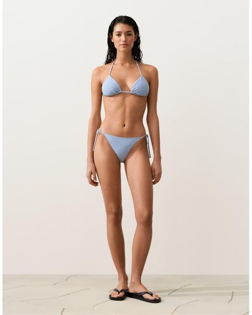 Oysho Blue Textured Stripe Triangle Bikini