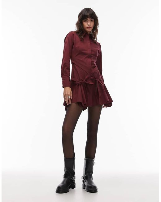 ASOS Red Shirt Mini Dress With Tie Waist Detail