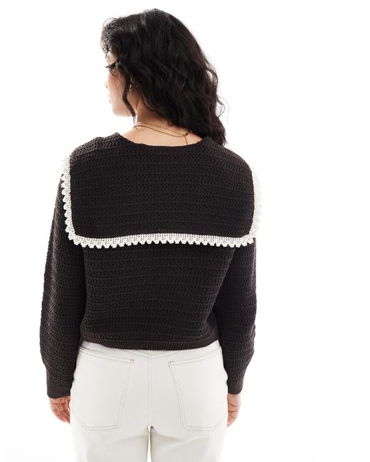Gilet en maille noué sur le devant avec col et surpiqûres - chocolat ASOS en coloris Black